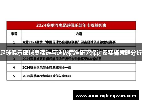足球俱乐部球员筛选与选拔标准研究探讨及实施策略分析